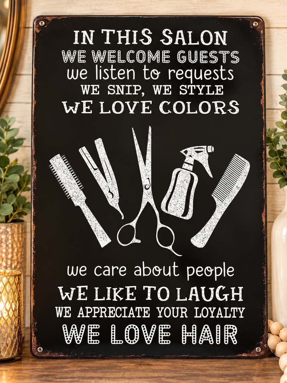 In This Salon Hair Stylist Metal Tin Sign